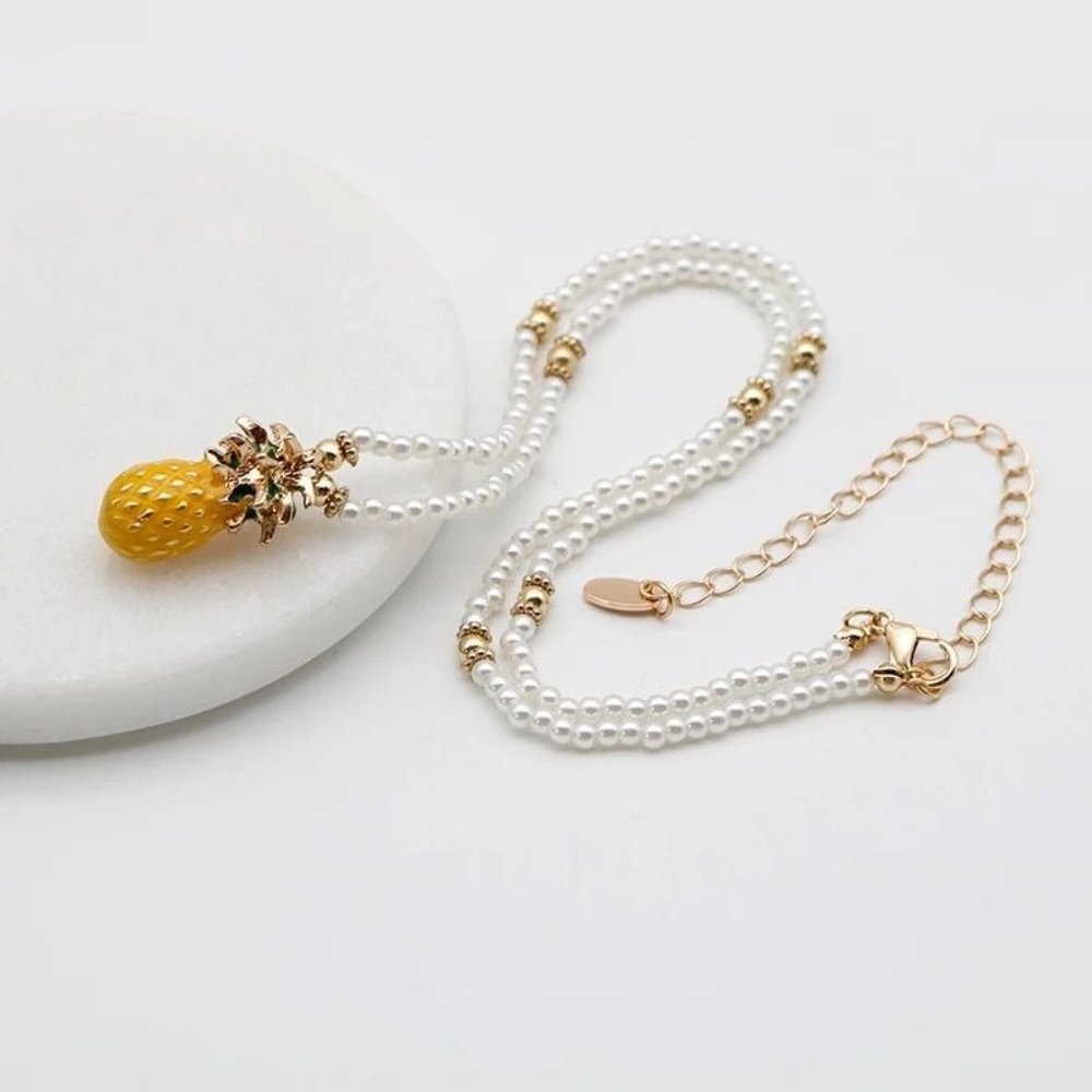 *50% OFF! Pineapple & Pearl necklace golden beaded pearls boho chic beach